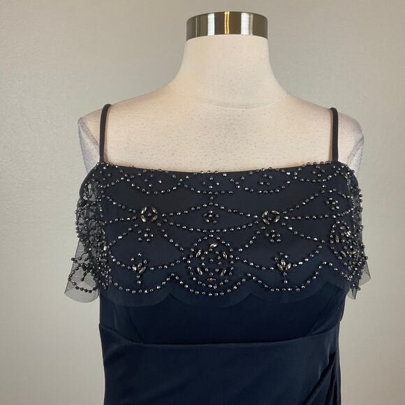 XSCAPE Off the Shoulder Beaded Long Chiffon Evening Gown Blue Size 16 Dress - Picture 7 of 12